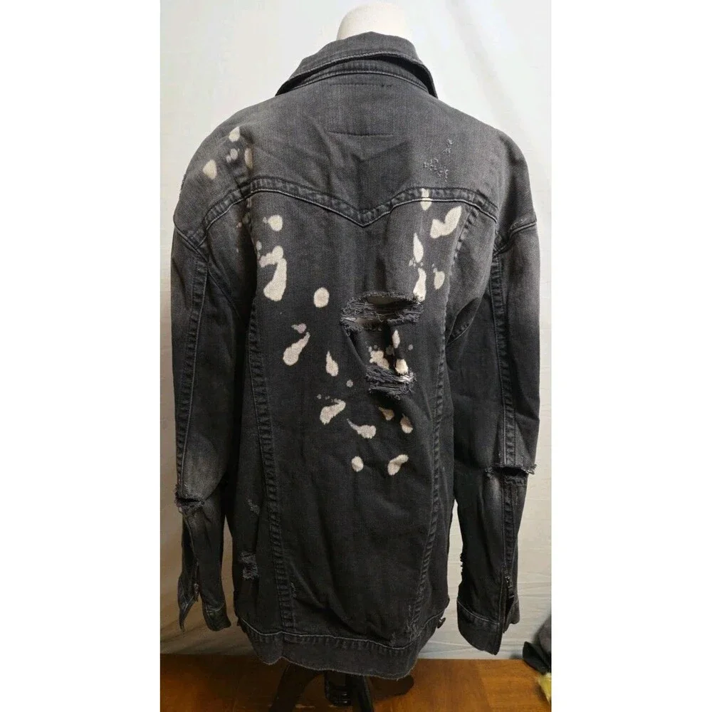 TRUE RELIGION Men's Size L Gray Jean Jacket Distressed Bleached Y2K 2000s Vintag